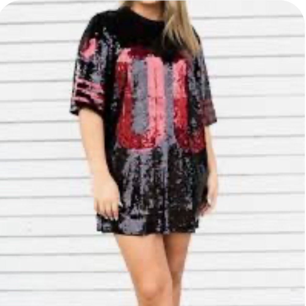 Why Double Zero 00 sequin game day dress black crimson red garnet Gamecock NWT